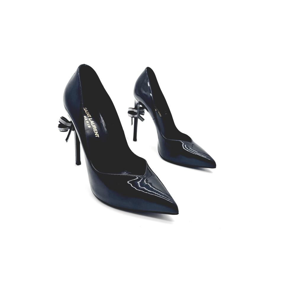 Saint Laurent Black Patent Leather Crystal Bow Runway Heels Pumps EU 38.5 - Picture 11 of 13